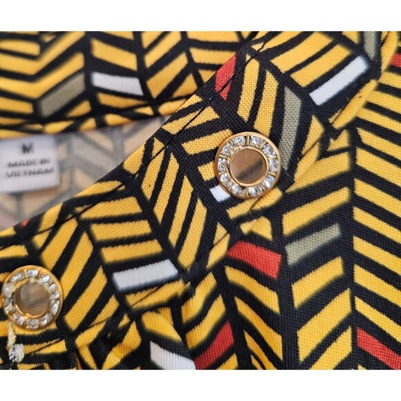 Notations Womens Blouse 3/4 Sleeve Abstract Yellow Keyhole Embellished Sz M NWT - Picture 9 of 12